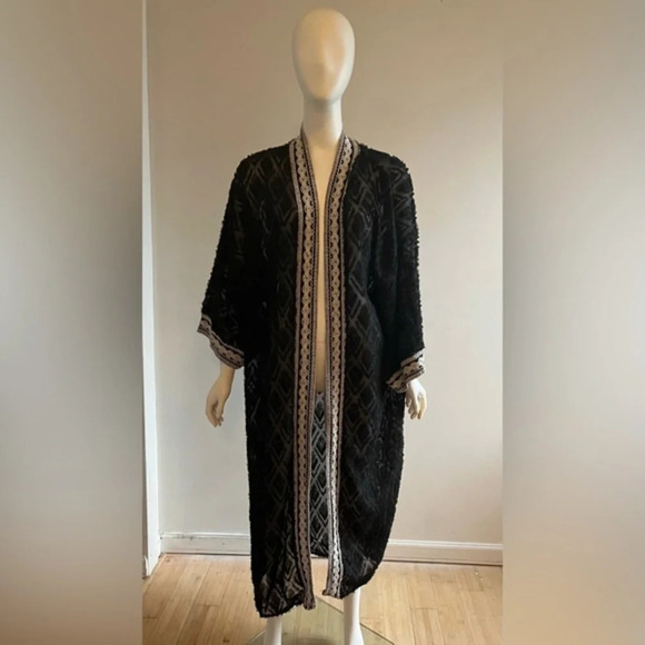 By ESQ One Size Sheer Black Kimono Coat Throw Robe Beach Bohemian - Picture 1 of 11